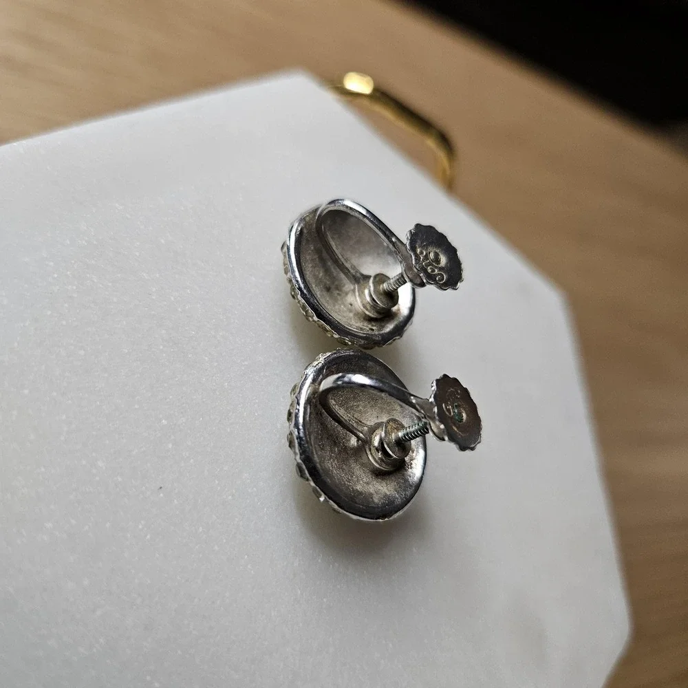 vintage Coro clear rhinestone silver‎ tone round screw back earrings